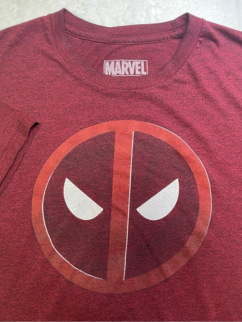 Marvel Deadpool Iconic Logo Heather Maroon Men's T-Shirt Size Large